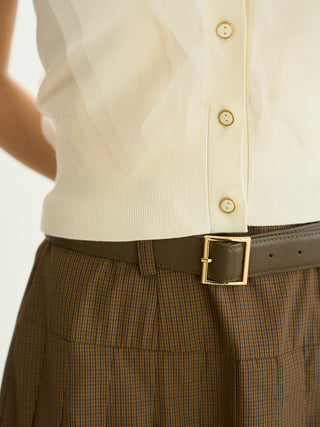 Pleated Long Skirt with Belt