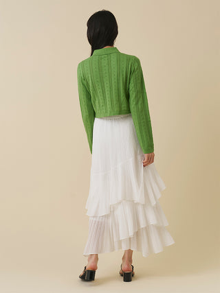 Color Textured Cropped Knit Cardigan
