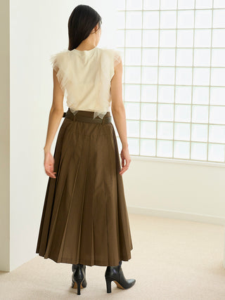 Pleated Long Skirt with Belt