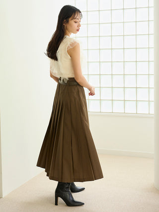 Pleated Long Skirt with Belt