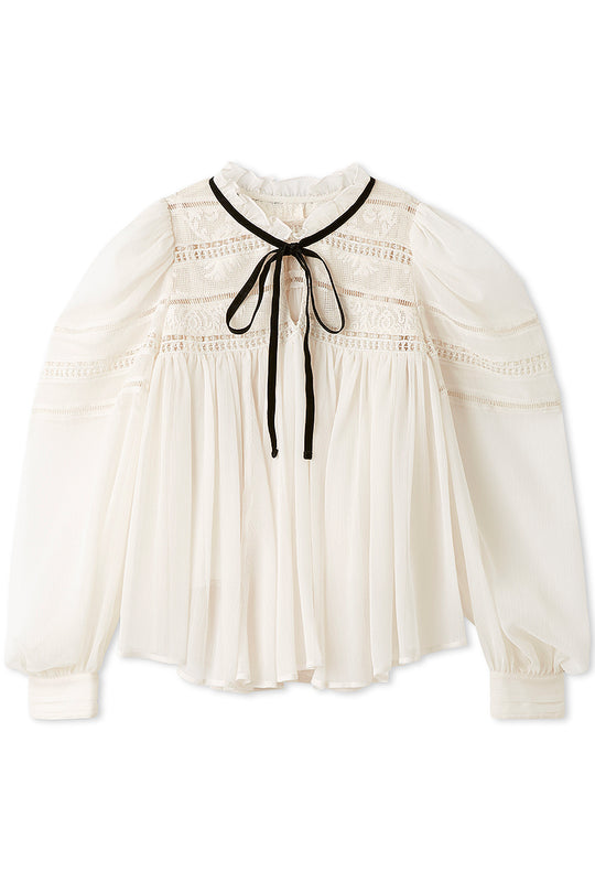 Pleated Puff Sleeve Boho Blouse