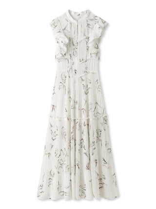 Sustainable Pleated Floral Maxi Dress in Off White at Luxury Women's Dresses at SNIDEL USA