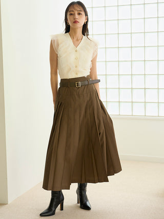 Pleated Long Skirt with Belt