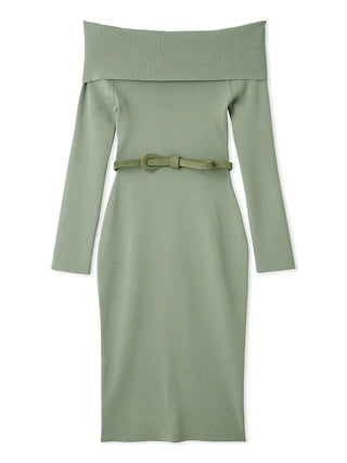 Off-Shoulder Belted Knit Dress in Mint, Luxury Women's Dresses at SNIDEL USA