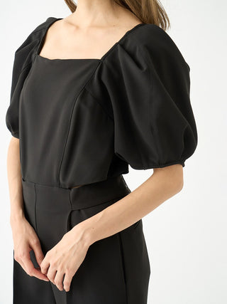   Square Neck Puff Sleeve Jumpsuit in black, A premium Fashionable & Trendy Collection of Women's Jumpsuits at SNIDEL USA
