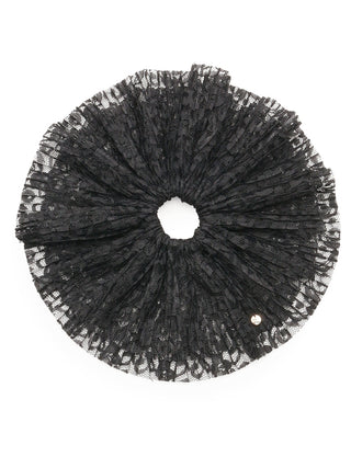 Pleated Lace Scrunchie in black, Premium Women's Hair Accessories at SNIDEL USA
