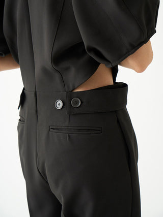   Square Neck Puff Sleeve Jumpsuit in black, A premium Fashionable & Trendy Collection of Women's Jumpsuits at SNIDEL USA