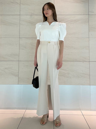  High Waist Flared Slacks in off-white, Knit Flared Pants Premium Fashionable Women's Pants at SNIDEL USA