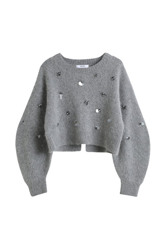 Chic Cropped Knit Sweater in Light Gray, Premium Fashionable Women's Tops Collection at SNIDEL USA