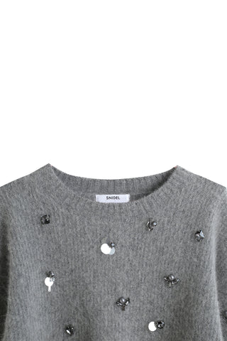 Chic Cropped Knit Sweater in Light Gray, Premium Fashionable Women's Tops Collection at SNIDEL USA