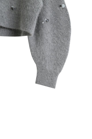 Chic Cropped Knit Sweater in Light Gray, Premium Fashionable Women's Tops Collection at SNIDEL USA