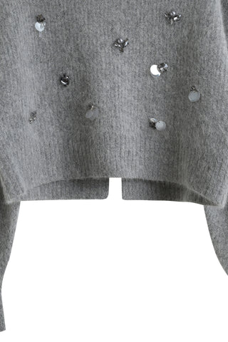 Chic Cropped Knit Sweater in Light Gray, Premium Fashionable Women's Tops Collection at SNIDEL USA