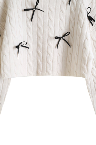 Aran Cropped Knit Top in White, Premium Fashionable Women's Tops Collection at SNIDEL USA