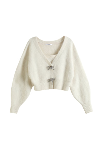 Bijoux Button Cardigan & Camisole in IVORY, Premium Fashionable Women's Tops Collection at SNIDEL USA.