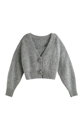 Bijoux Button Cardigan & Camisole in GRAY, Premium Fashionable Women's Tops Collection at SNIDEL USA.