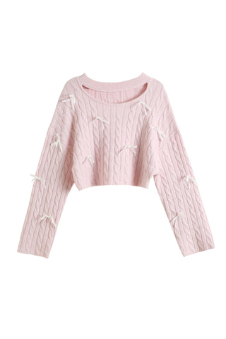 Aran Cropped Knit Top in Pink, Premium Fashionable Women's Tops Collection at SNIDEL USA