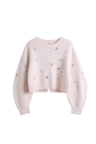 Chic Cropped Knit Sweater in Pink, Premium Fashionable Women's Tops Collection at SNIDEL USA