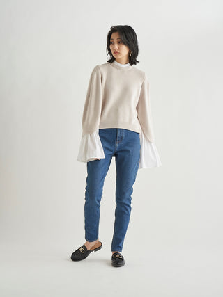 Healthy High Waisted Skinny Pants in blue, Knit Flared Pants Premium Fashionable Women's Pants at SNIDEL USA
