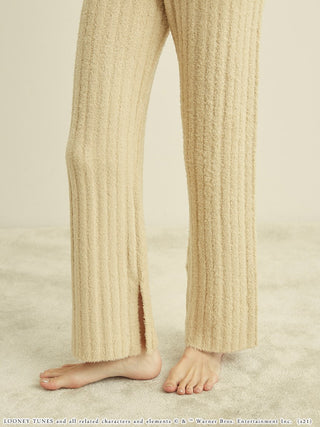 Tweety Rib Knit Lounge Pants in yellow, Knit Flared Pants Premium Fashionable Women's Pants at SNIDEL USA