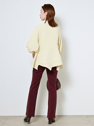 Warm-Lined Flared Pants in burgandy, Knit Flared Pants Premium Fashionable Women's Pants at SNIDEL USA