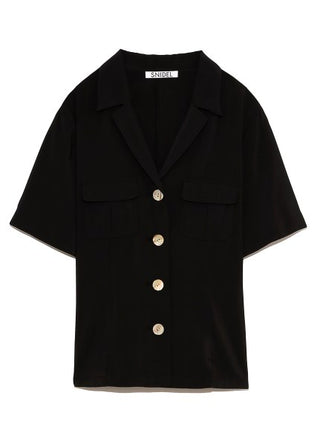 Short-Sleeve Button Up Shirt in black, Premium Fashionable Women's Tops Collection at SNIDEL USA