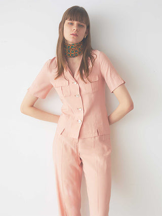  Short-Sleeve Button Up Shirt in pink, Premium Fashionable Women's Tops Collection at SNIDEL USA