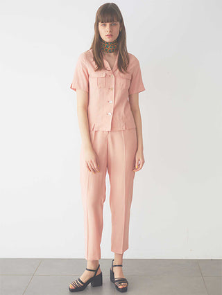  Short-Sleeve Button Up Shirt in pink, Premium Fashionable Women's Tops Collection at SNIDEL USA