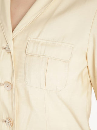  Short-Sleeve Button Up Shirt in beige, Premium Fashionable Women's Tops Collection at SNIDEL USA