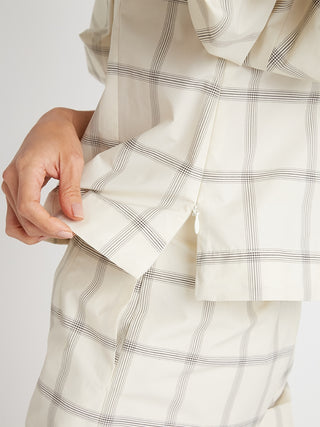  Sustainable 2 Way Puffed Sleeve Blouse in check, Premium Fashionable Women's Tops Collection at SNIDEL USA
