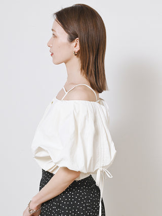  Sustainable 2 Way Puffed Sleeve Blouse in white, Premium Fashionable Women's Tops Collection at SNIDEL USA