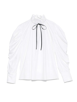  Frilled Puff Sleeve Collar Long Sleeve Blouse in white, Premium Fashionable Women's Tops Collection at SNIDEL USA