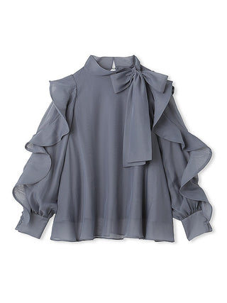 Sustainable Organza Ruffle See-Through Blouse in light blue, Premium Fashionable Women's Tops Collection at SNIDEL USA