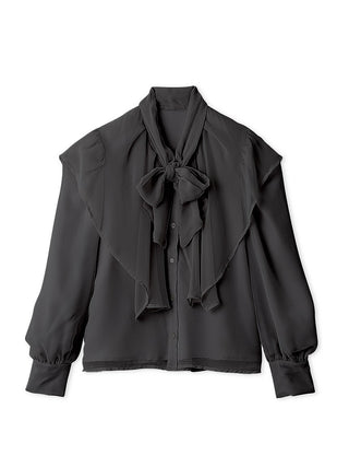  Design Bowtie Long Sleeve Blouse in black, Premium Fashionable Women's Tops Collection at SNIDEL USA