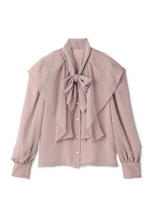  Design Bowtie Long Sleeve Blouse in light pink, Premium Fashionable Women's Tops Collection at SNIDEL USA