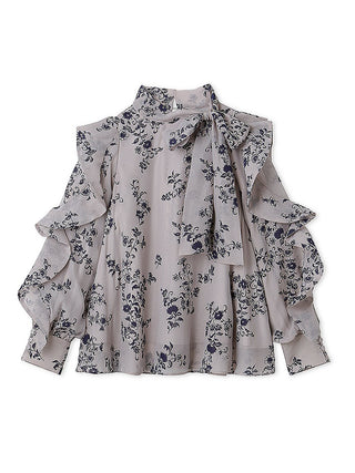  Sustainable Organza Ruffle Sheer Blouse in blue, Premium Fashionable Women's Tops Collection at SNIDEL USA