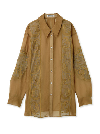  Sheer Embroidered Shirt in camel, Premium Fashionable Women's Tops Collection at SNIDEL USA