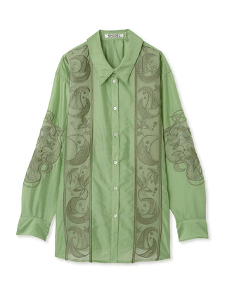  Sheer Embroidered Shirt in green, Premium Fashionable Women's Tops Collection at SNIDEL USA