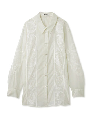  Sheer Embroidered Shirt in White, Premium Fashionable Women's Tops Collection at SNIDEL USA