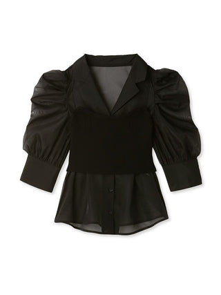 Sustainable Knit Cami and Sheer Organza Blouse in black, Premium Fashionable Women's Tops Collection at SNIDEL USA