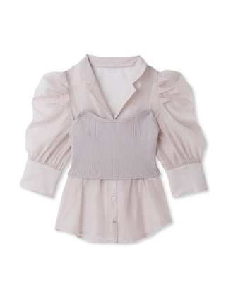 Sustainable Knit Cami and Sheer Organza Blouse in pink beige, Premium Fashionable Women's Tops Collection at SNIDEL USA