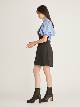  Double Sleeve Pleated Blouse in blue, Premium Fashionable Women's Tops Collection at SNIDEL USA