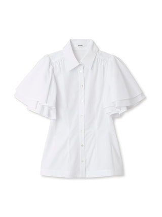  Double Sleeve Pleated Blouse in white, Premium Fashionable Women's Tops Collection at SNIDEL USA