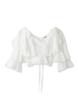  Tiered Ruffles Crop Blouse in white, Premium Fashionable Women's Tops Collection at SNIDEL USA