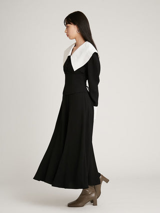 Big Collar Smocked Dress in black, premium women's dress at SNIDEL USA