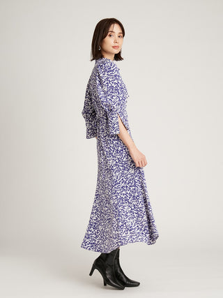 Sustainable Decollete Puff Sleeve Maxi Dress in blue, premium women's dress at SNIDEL USA