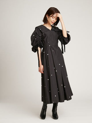  Taffeta Volume Maxi Shirt Dress in dot, premium women's dress at SNIDEL USA