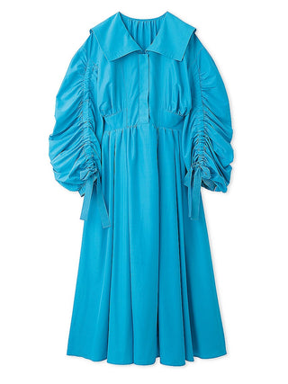  Taffeta Volume Maxi Shirt Dress in blue, premium women's dress at SNIDEL USA