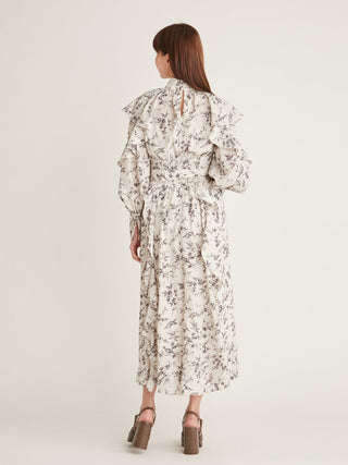 women sleeve printed dress Frill Printed Floral Dress – SNIDEL
