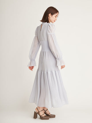 Waist Rib Pleated Maxi Dress in light blue, premium women's dress at SNIDEL USA