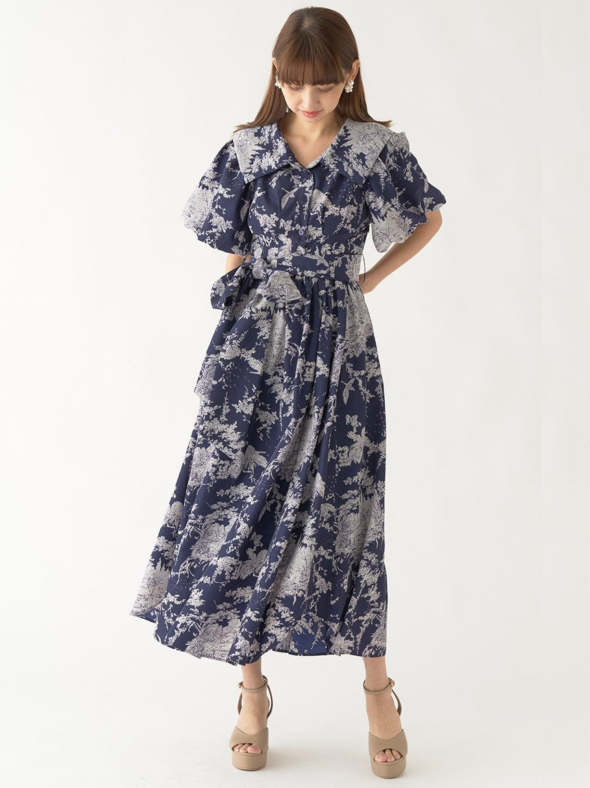 Volume Sleeve Floral Print Shirt Dress – SNIDEL